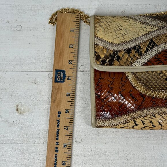 Vintage Original by Caprice Snakeskin Leather Envelope Clutch Crossbody Chain - Picture 13 of 13